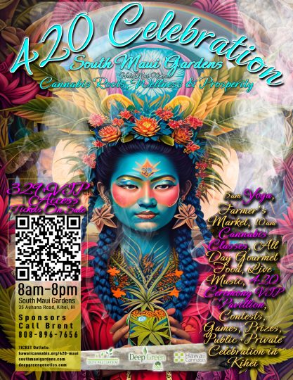 Event flyer with a Ganja Goddess blurring the lines between Shiva and Kali for the largest 420 event in Hawaii history.