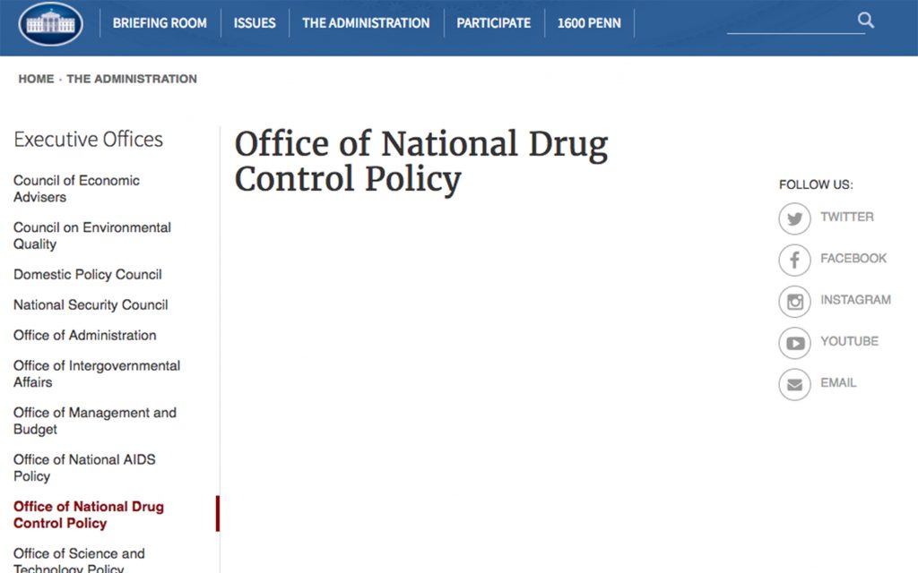 The White House website's ONDCP page has been blank amid the controversy. (whitehouse.gov/ondcp)