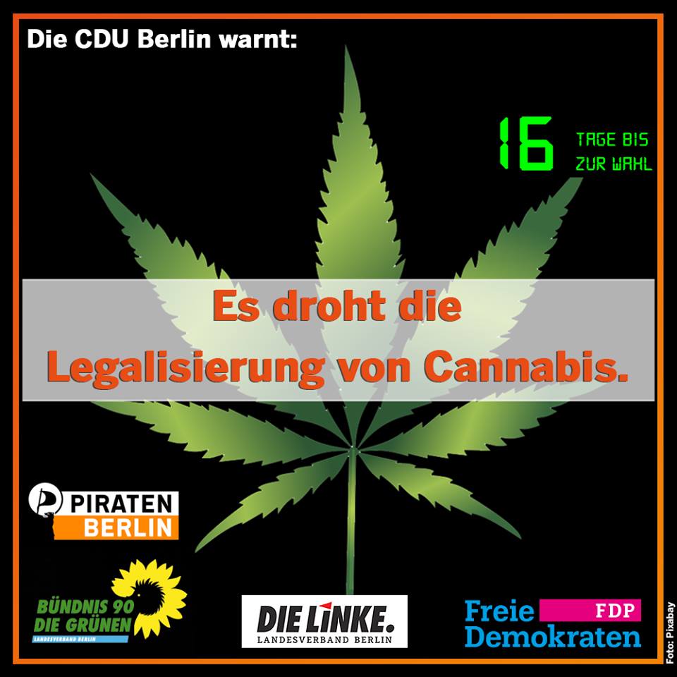 Germany's Christian Democratic Union posted a online countdown to the election that warns, "Legalization of cannabis is imminent."