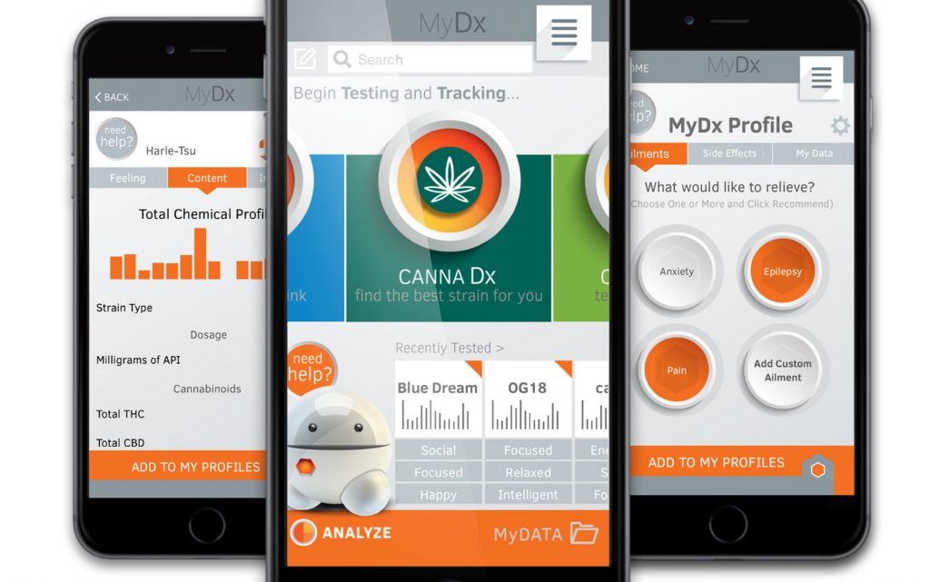 The MyDx smartphone app generates a chemical fingerprint for each cannabis sample, even suggesting similar strains. (Photo courtesy CDx Inc.)