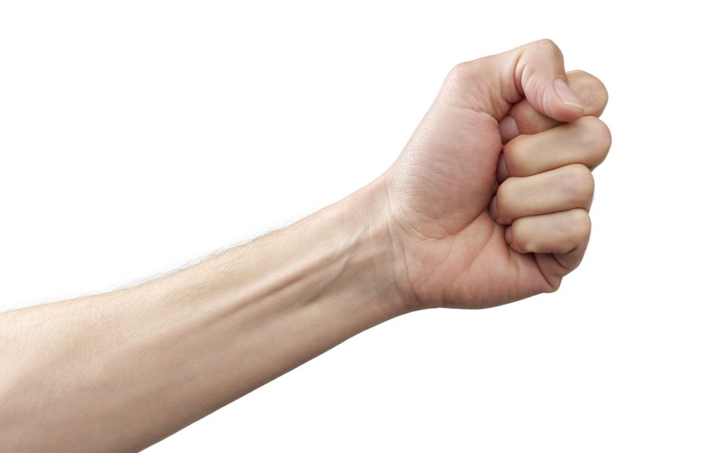 Arm and fist against white background