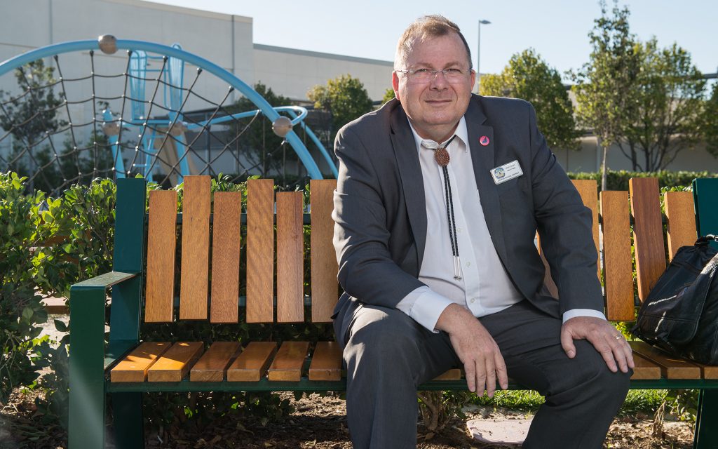 Oxnard School District Trustee and school teacher Denis O’Leary poses for a portrait in Collection Park in Oxnard, CA. (Justin L. Stewart, Leafly) 