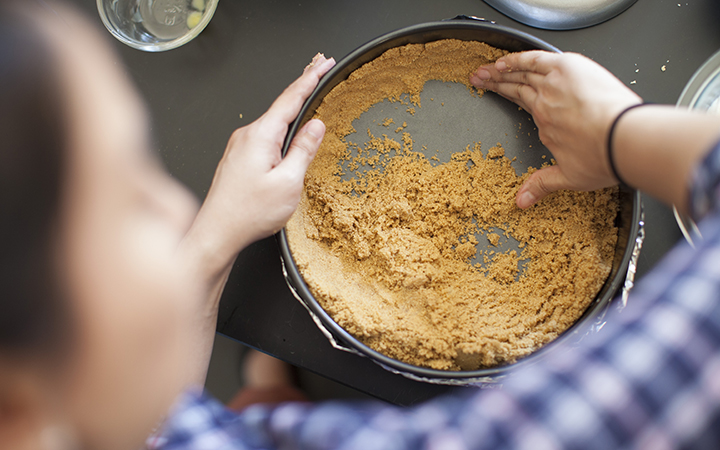 Cannabis-infused blueberry cheesecake: graham cracker crust infused with Blueberry Cheesecake cannabis