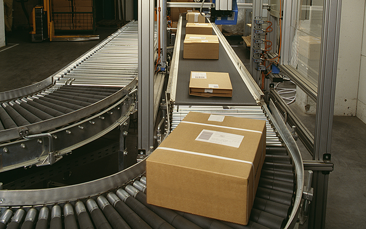 Packages being shipped at a mailing facility
